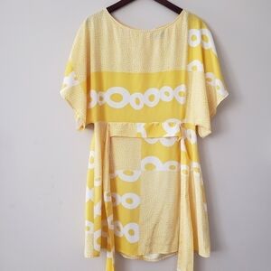 BCBGMAXAZRIA Yellow & White Tie Waist Dress